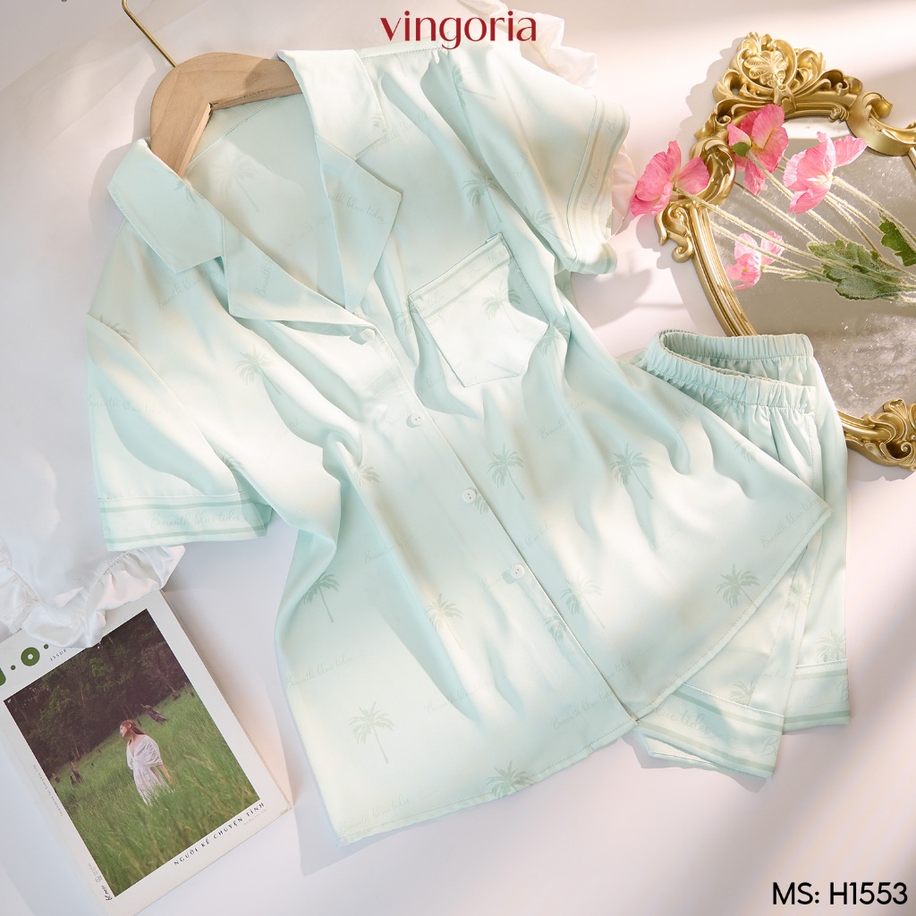 Bộ đồ ngủ nữ Pijama lụa VINGO/VINGORIA tay cộc xuân hè Flora H1553 | BigBuy360 - bigbuy360.vn