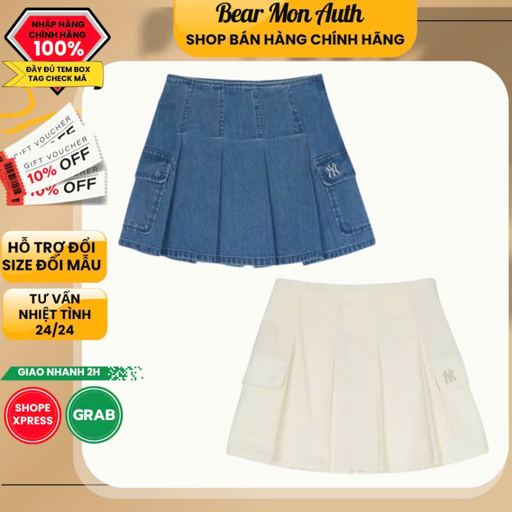 Chân Váy ML Bê Women's Basic Pleated Cargo Denim Skirt New York Yankees 3FDSB0153