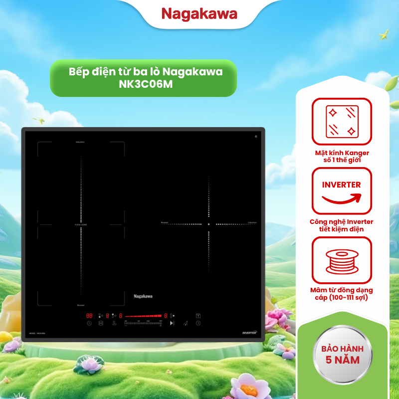 Bếp từ 3 lò Nagakawa UltraSlim NK3C06M, made in Malaysia, bảo hành 5 năm