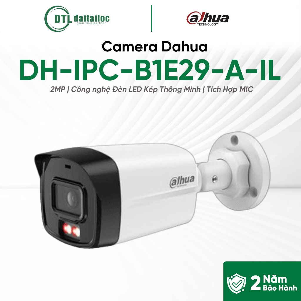 Camera IP Dahua DH-IPC-B1E29-A-IL(2MP/Công nghệ Đèn LED Kép Thông Minh/Tích Hợp MIC) | Chính Hãng | 
