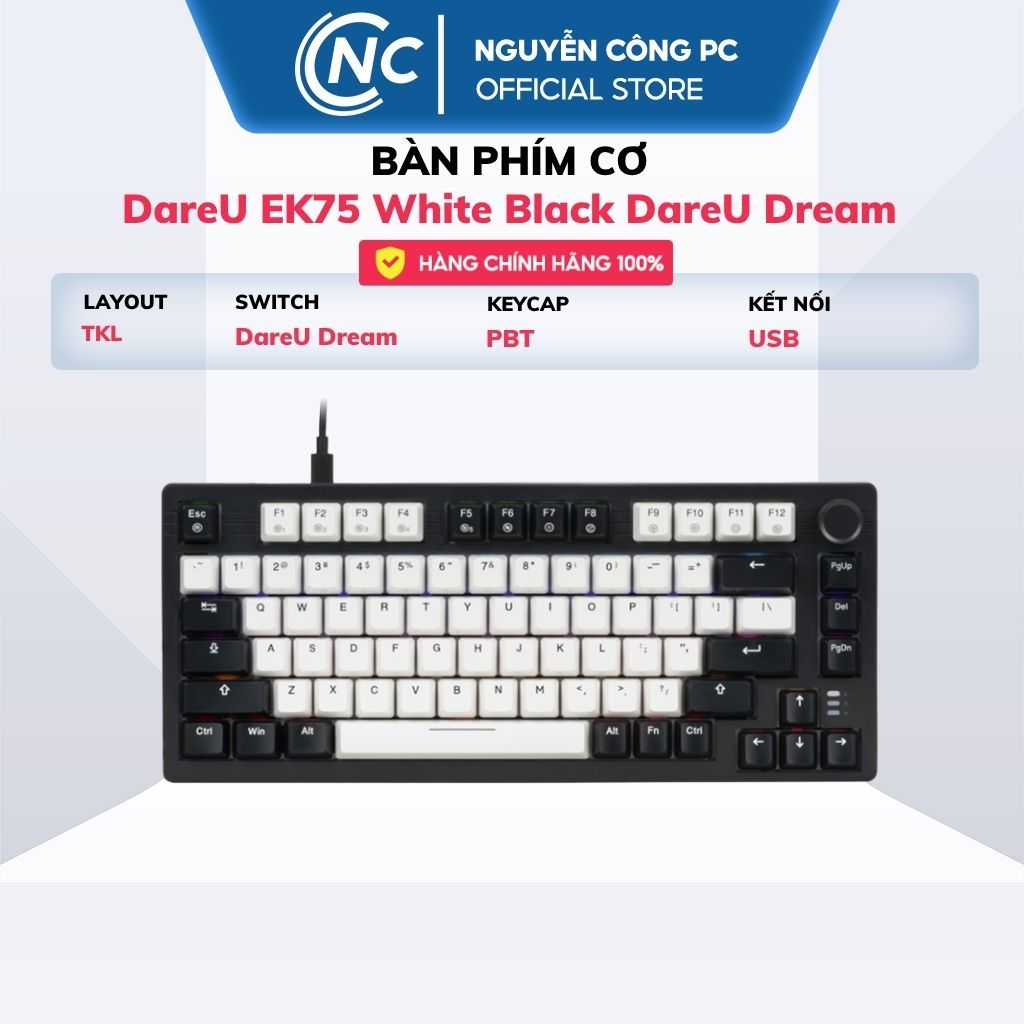 Bàn phím cơ DareU EK75 White Black DareU Dream switch - BH 24 tháng