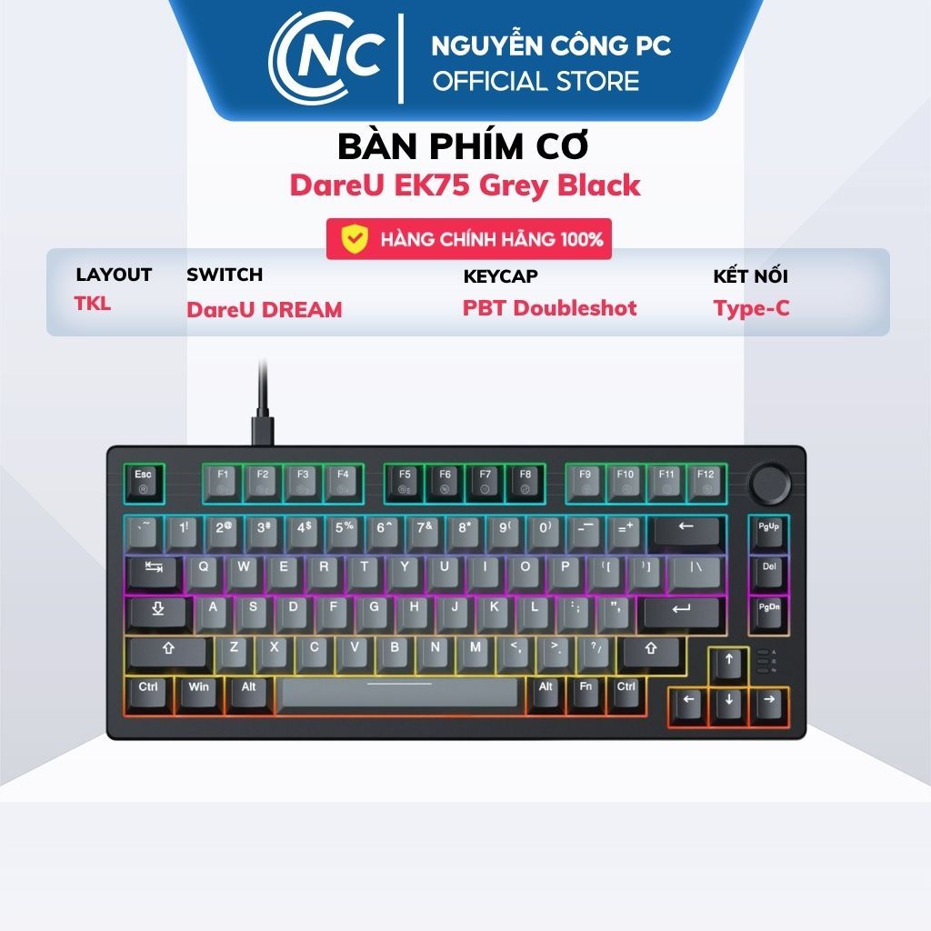 Bàn phím cơ DareU EK75 Grey Black - DareU Dream Switch - BH 24 tháng