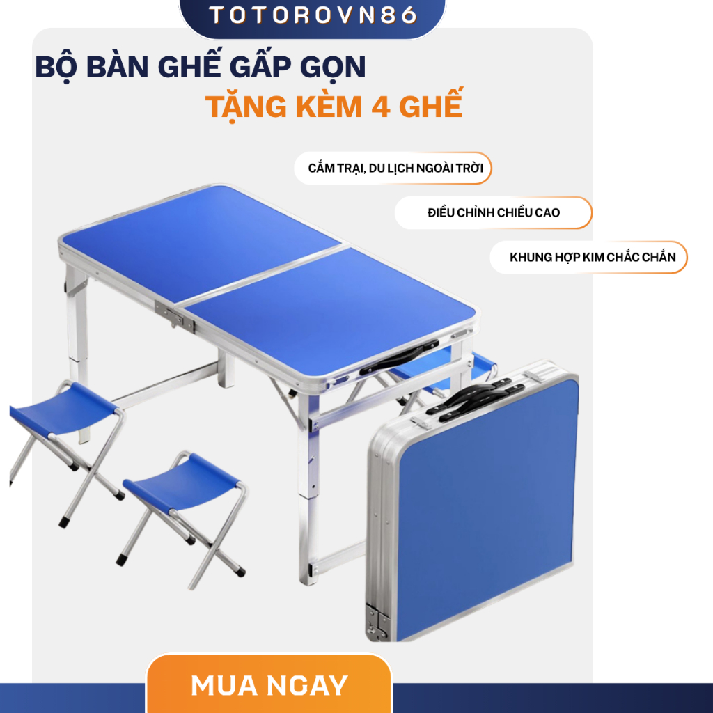 Bộ Bàn Ghế Gấp Gọn KO255 Kèm 4 Ghế – Bàn Gấp Gọn Dã Ngoại Hợp Kim Nhôm, Bộ Bàn Gập Đa Năng