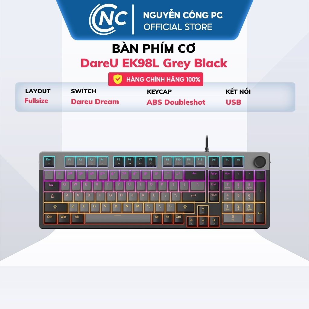 Bàn phím cơ DareU EK98L Grey Black (Dream switch) - BH 24 tháng