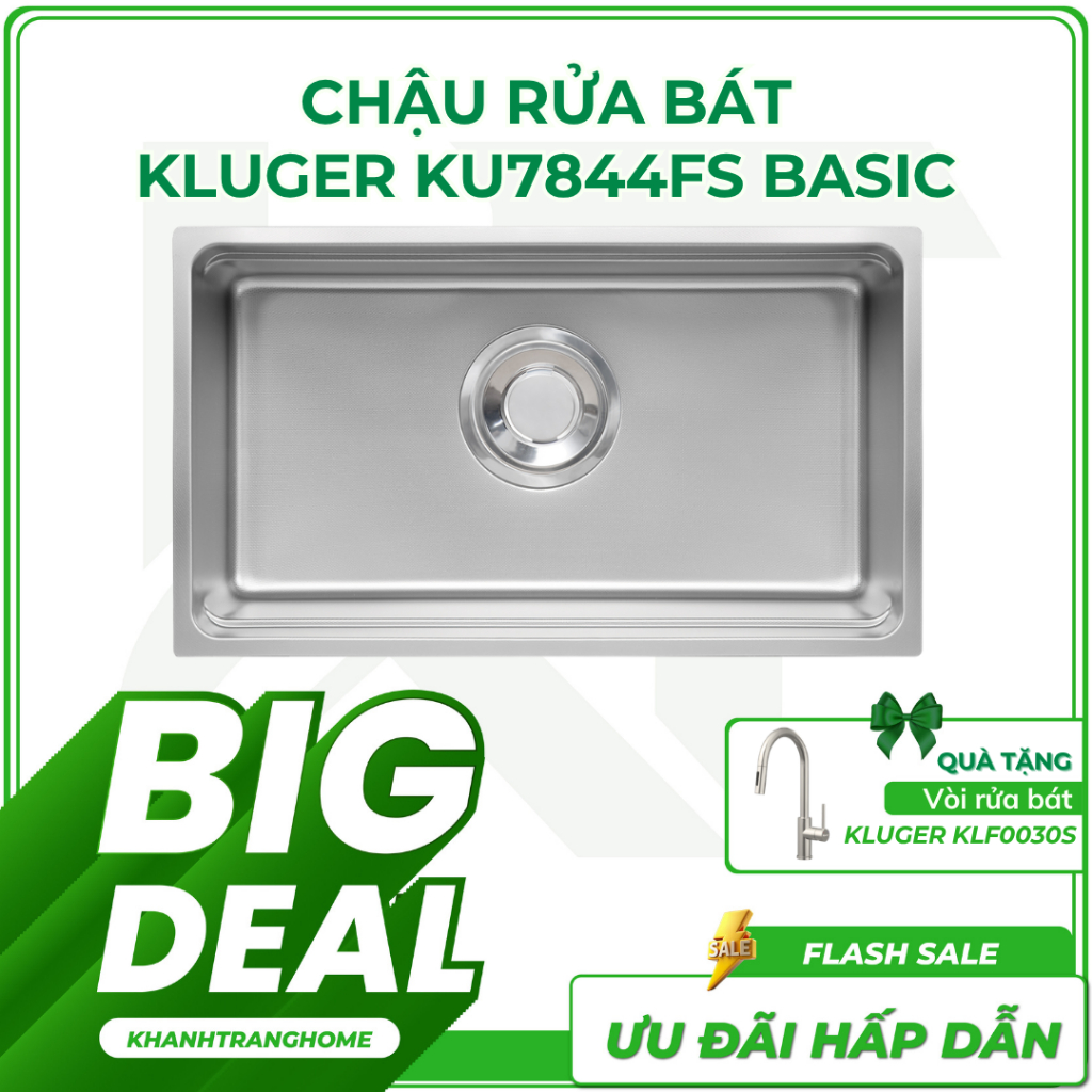 [TẶNG VÒI CAO CẤP] Chậu rửa chén Kluger KU7844FS Basic bề mặt LINEN chống xước - Khánh Trang Home
