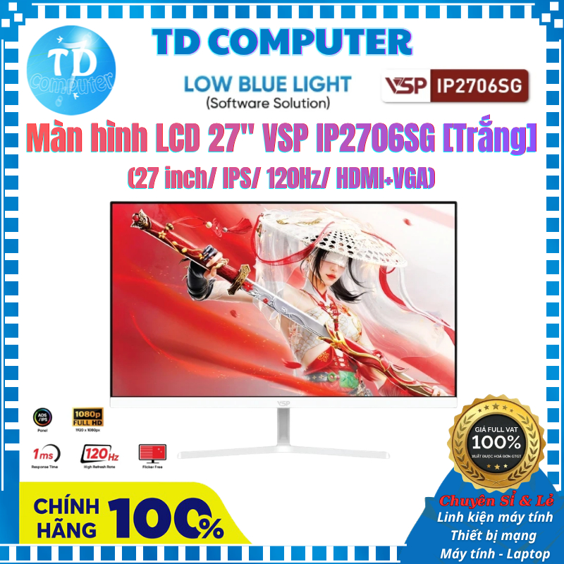 Màn hình LCD 27" VSP IP2706SG [TRẮNG] (27"/ IPS/ 120Hz/ HDMI+VGA) - Hàng chính hãng VSP phân phối