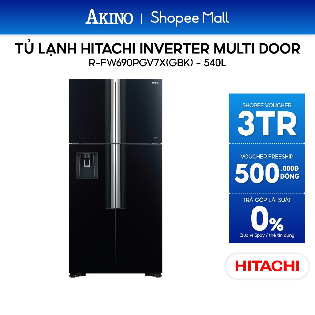 FW690PGV7X-GBK | Tủ lạnh Hitachi Inverter 540 lít Multi Door FW690PGV7X-GBK - Hàng Chính Hãng