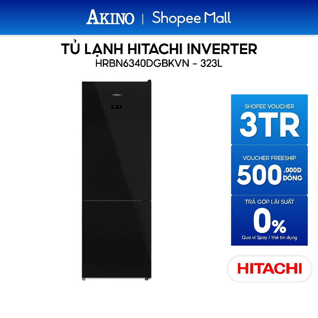 HRBN6340DGBKVN | Tủ lạnh Hitachi Inverter 323 lít HRBN6340DGBKVN - Hàng Chính Hãng