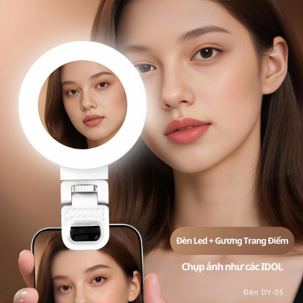 Đèn Led mini kẹp điện thoại kèm gương trang điểm DY-05 Citycase