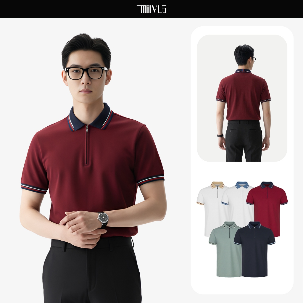 Áo polo nam dây kéo MILVUS 147 chính hãng áo có cổ vải poly pique thoáng khí dày dặn đứng form trẻ t
