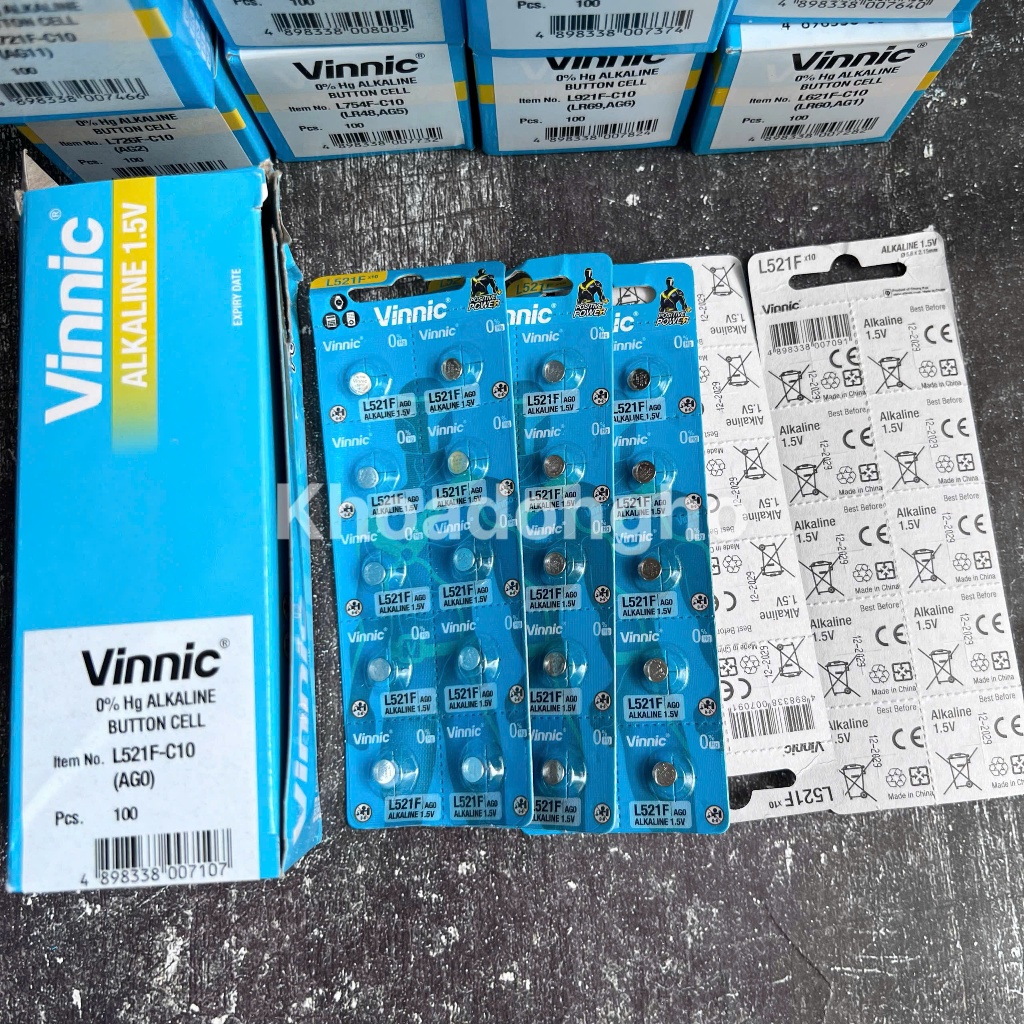 [ SỈ 100 Viên ] Hộp 10 Vỉ Pin Đồng Hồ L521F AG0 379A 379 LR521 SR63 521 VINNIC