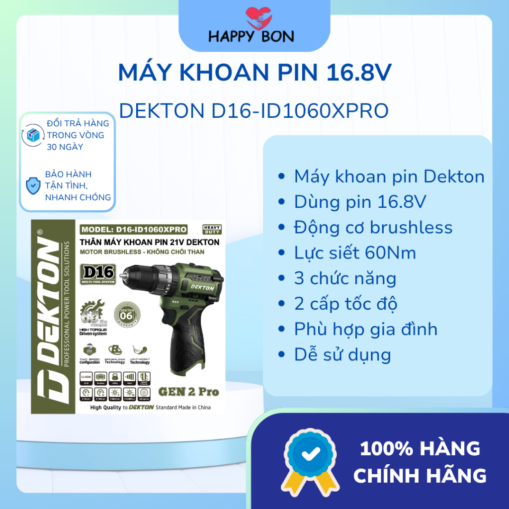 Máy khoan pin 16.8V Dekton mã D16-ID1060XPRO