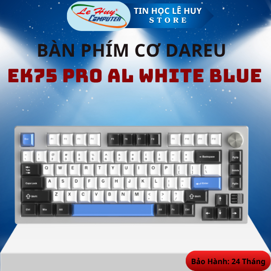 BÀN PHÍM CƠ DAREU EK75 PRO AL WHITE BLUE - Hàng Chính Hãng