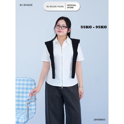 Áo sơ mi nhún eo buộc khăn BIGSIZE (55kg đến 95kg) –  26HSM003  - [BU Bigsize Young]