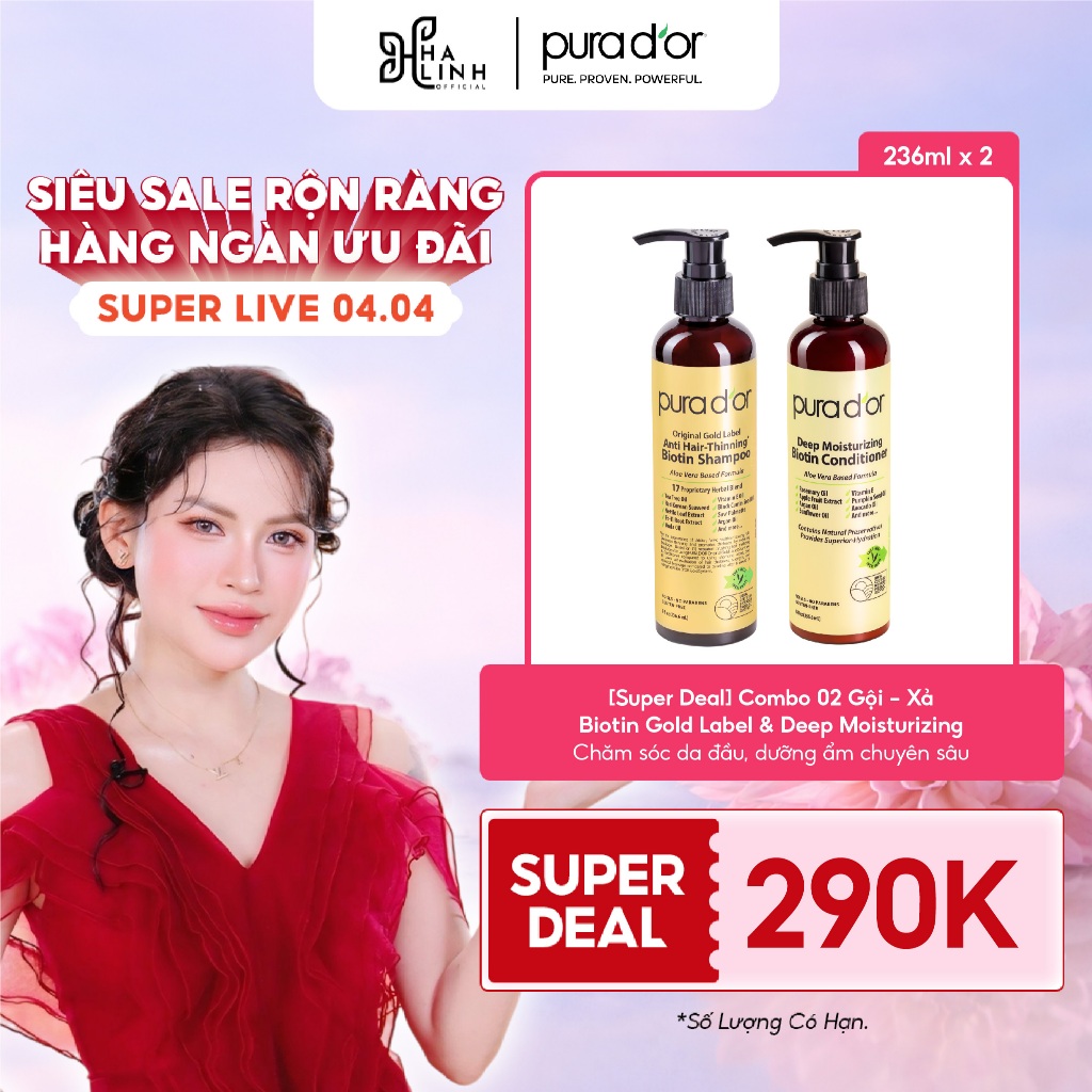 [SPD VHL x Pura D'or] COMBO 02 Gội - Xả Biotin Pura D'or Original Gold Label & Deep Moisturizing Chă