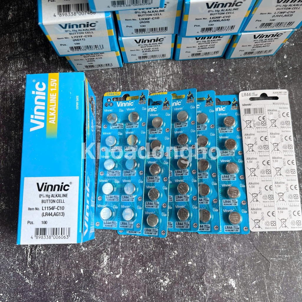 [ SỈ 100 Viên ] Hộp 10 Vỉ Pin Đồng Hồ LR44 L1154F L1154 A76 AG13 VINNIC