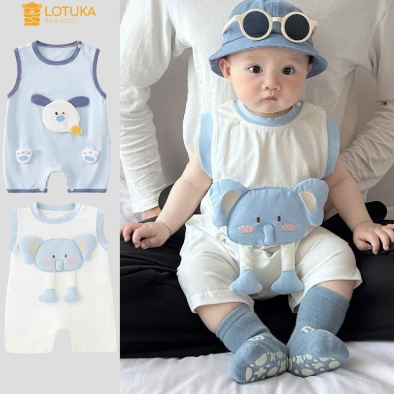 Bodysuit Sát Nách Voi Cho Bé LOTUKA, Bộ Liền Thân Cộc Tay Chất Thun Cotton, Áo Hè, Quần Áo Trẻ Em Size 3-12kg