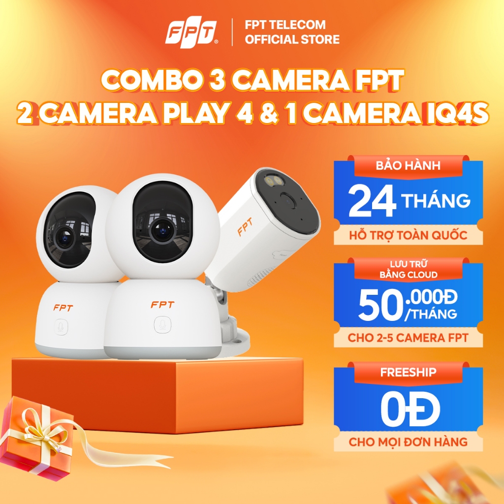 [1 TRIỆU 3 CAM - DEAL ĐỘC QUYỀN] Combo 3 Camera FPT an ninh AI (2 Play 4 & 1 IQ4S) - Lưu Trữ Bằng Cl