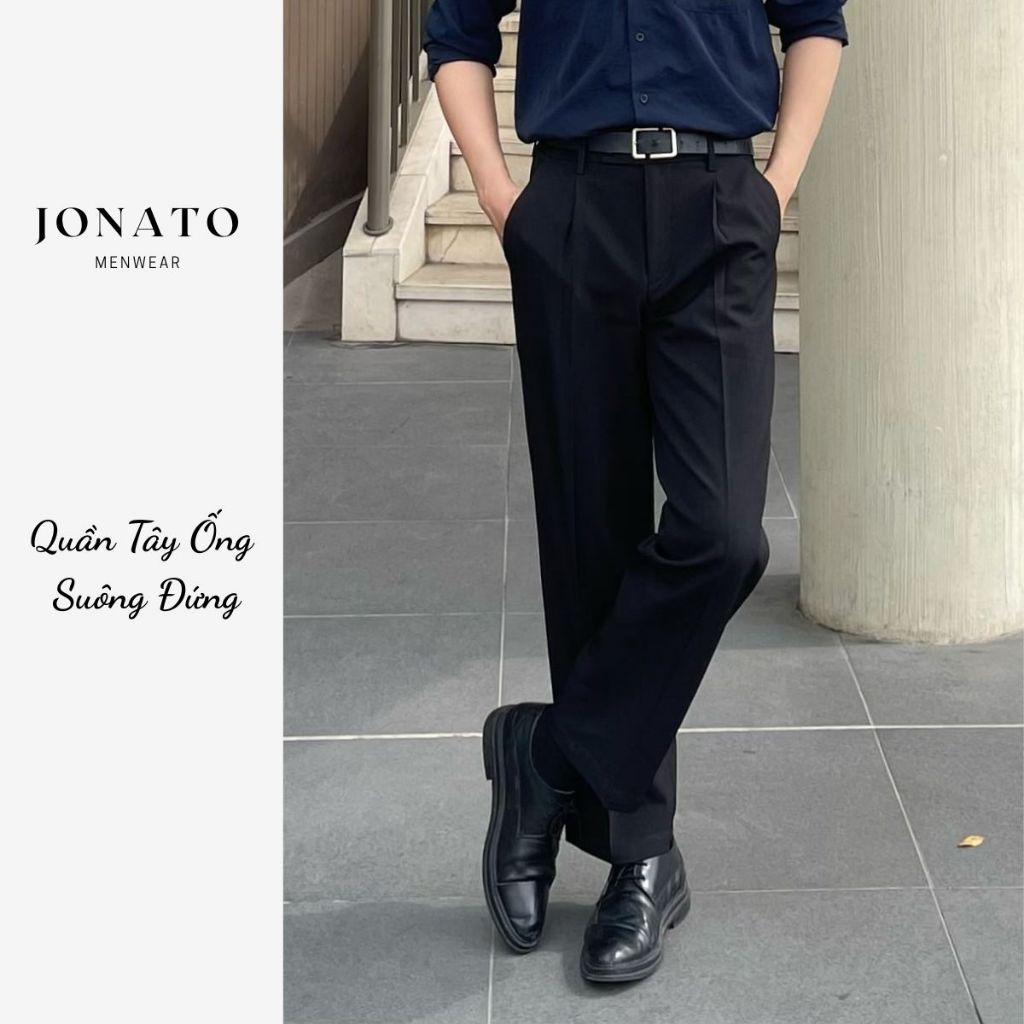 Quần tây nam ống suông đứng JONATO quần âu cạp cao xếp ly chất liệu vải cao cấp - J028