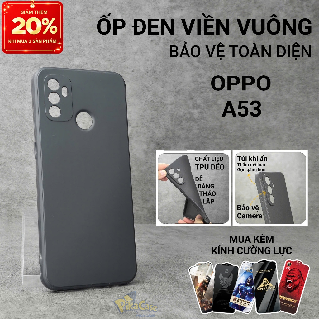 Ốp lưng Oppo A53 Pikacase trơn màu đen | Ốp điện thoại Oppo dẻo bảo vệ camera đt toàn diện