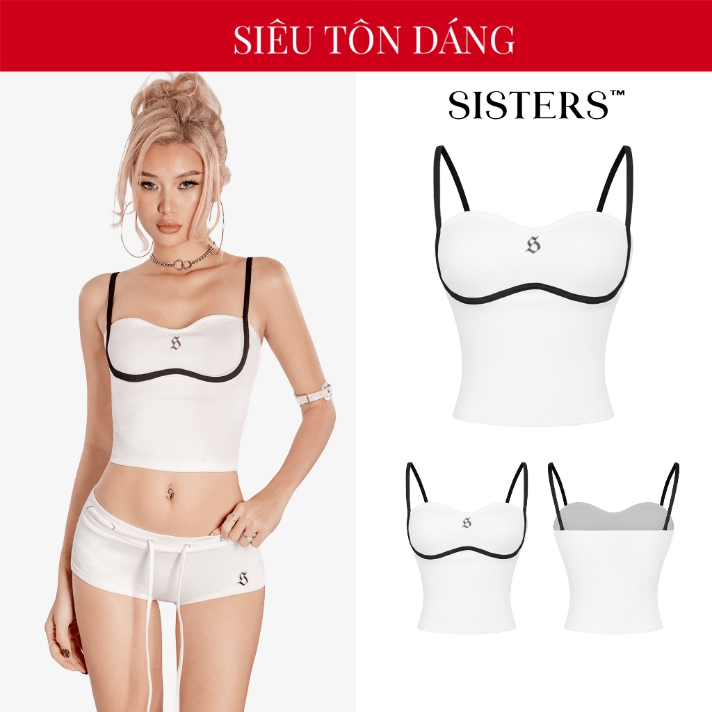 Áo hai dây ôm body SISTERS dáng Croptop sexy, cúp ngực tôn dáng, chất thun gân 2 da Trắng Majori | S