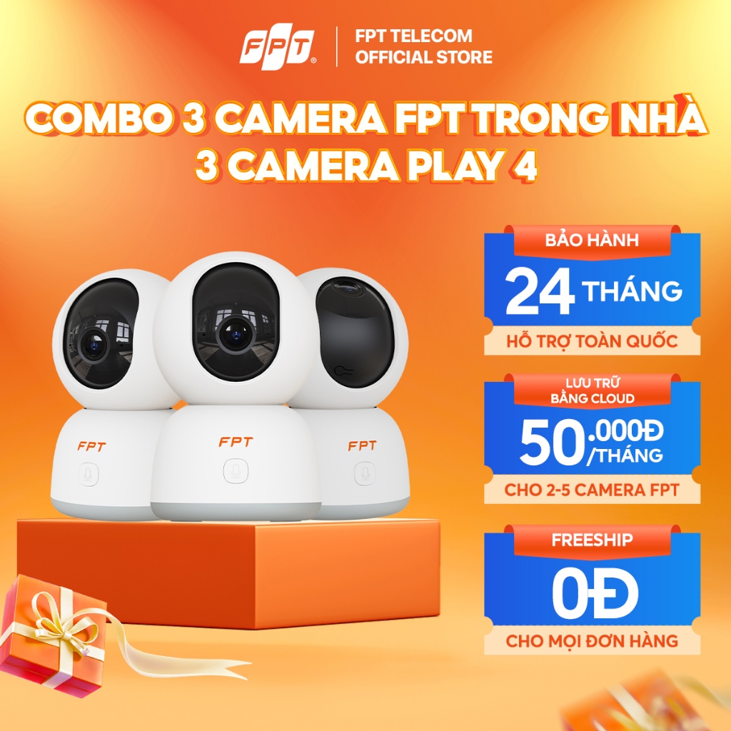[1 TRIỆU 3 CAM - DEAL ĐỘC QUYỀN] Combo 3 Camera FPT trong nhà Play 4 - Lưu Trữ Bằng Cloud Bảo Mật - 