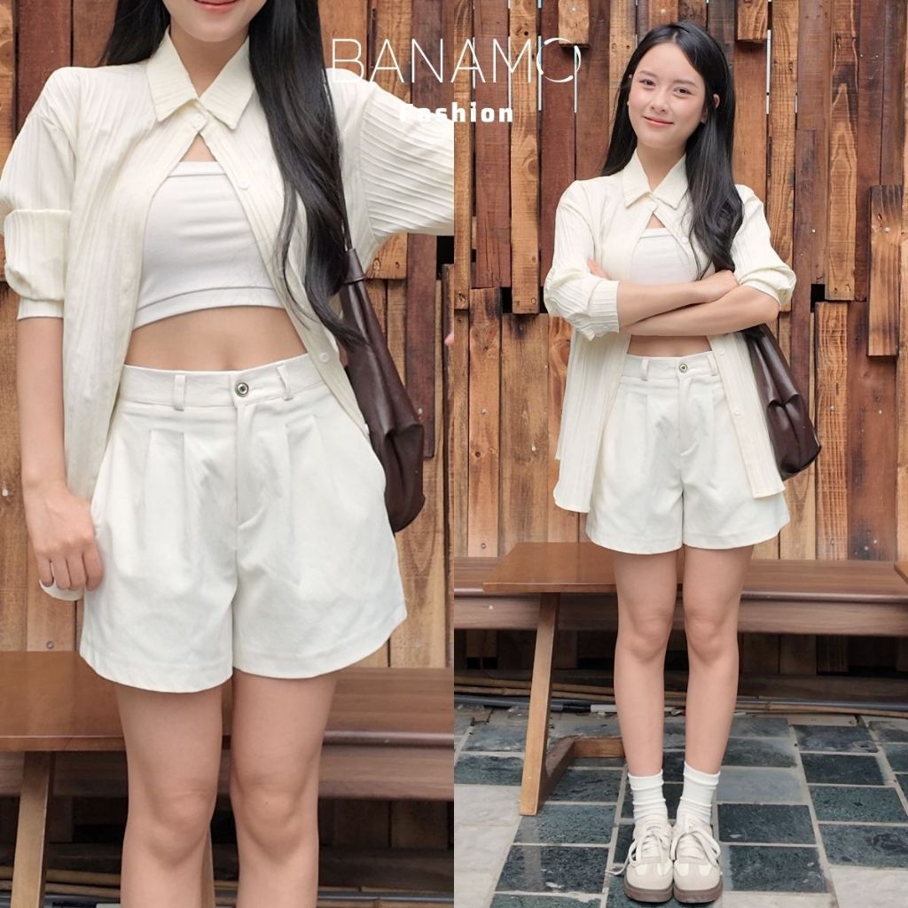 Quần short kaki nữ BIGSIZE Banamo Fashion quần cạp cao xếp ly form rộng trẻ trung năng động phong cách Hàn Quốc 680 | BigBuy360 - bigbuy360.vn