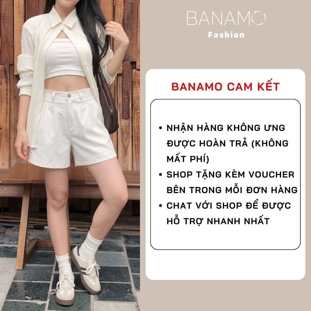 Quần short kaki nữ BIGSIZE Banamo Fashion quần cạp cao xếp ly form rộng trẻ trung năng động phong cách Hàn Quốc 680 | BigBuy360 - bigbuy360.vn