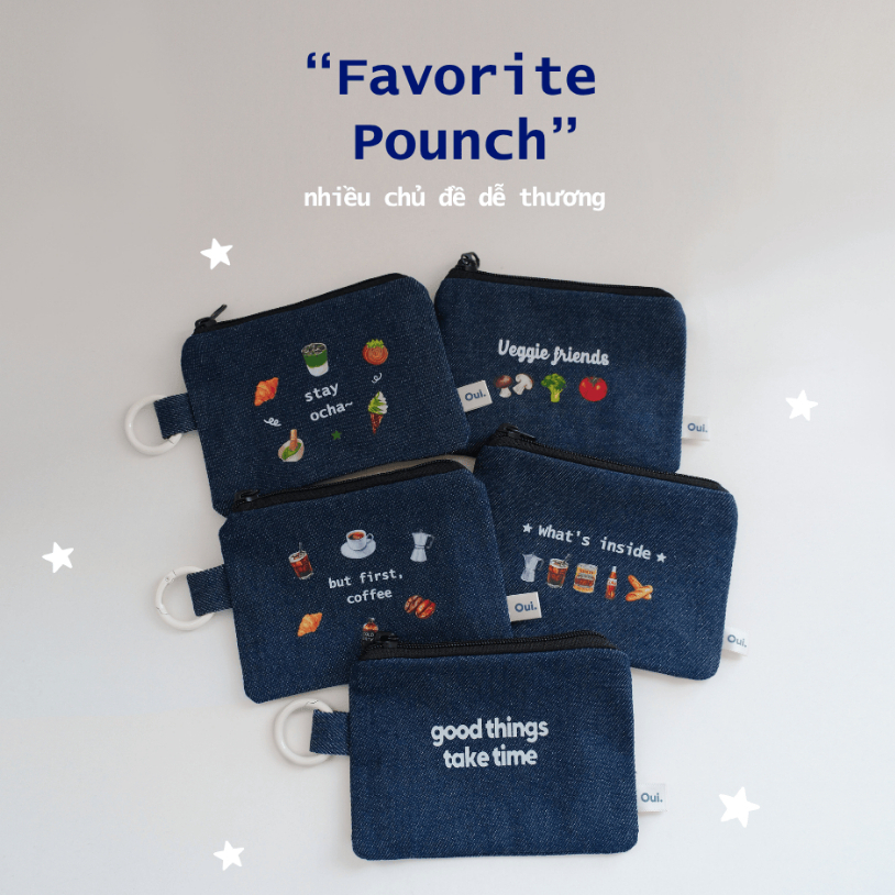 Túi Mini Denim In Hình Dễ Thương - Oui.Gift - Dùng Đựng Mỹ Phẩm, Đựng Tiền, Làm Charm Túi Xách, Balo