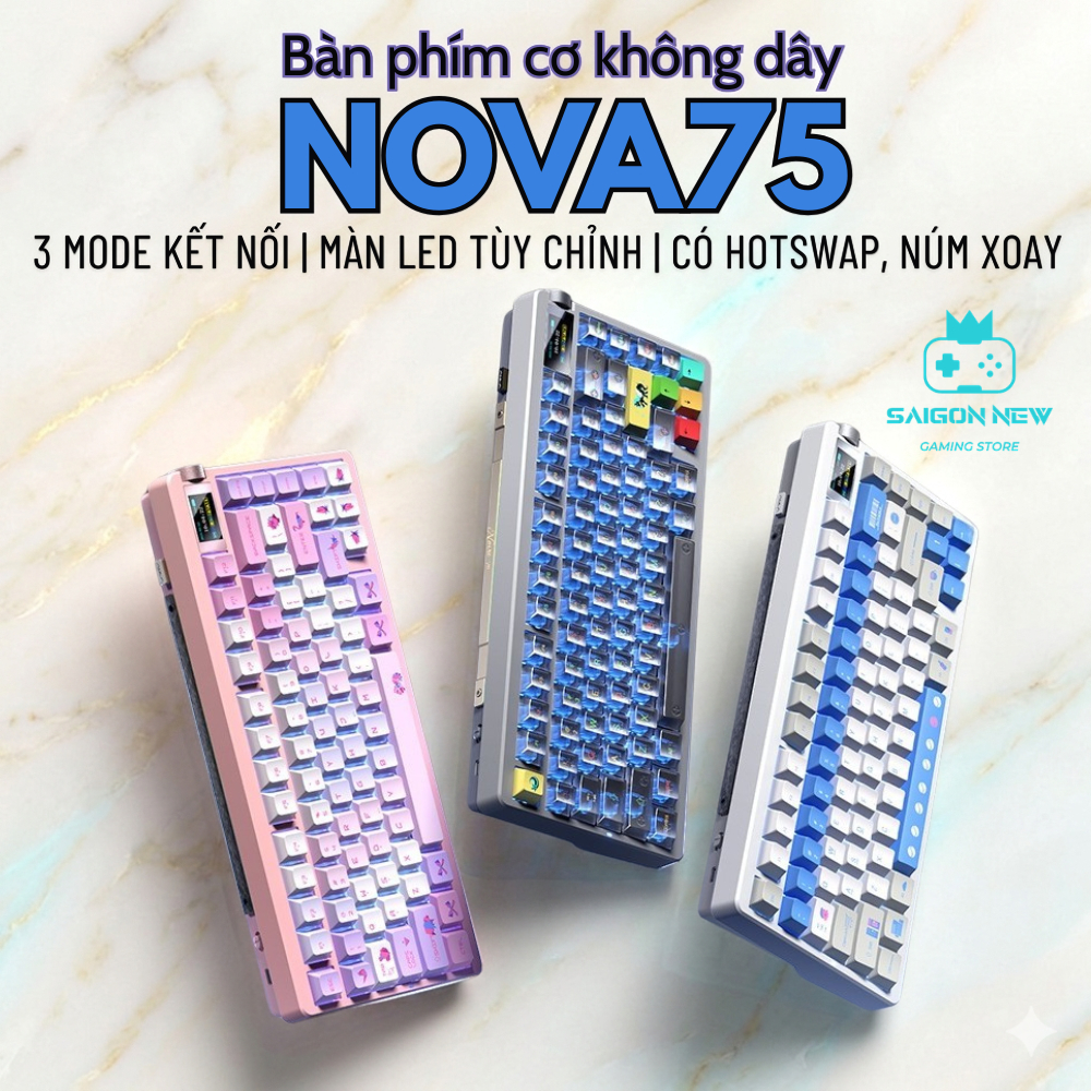 Bàn phím cơ không dây Aula NOVA75 - Có màn led - 3 mode kết nối - Hotswap 5pin - LED RGB mạch xuôi | BigBuy360 - bigbuy360.vn
