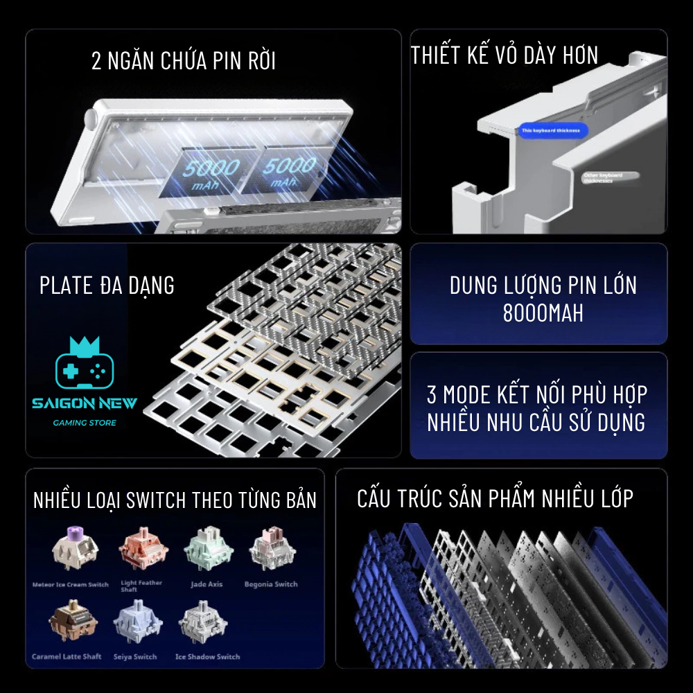 Bàn phím cơ không dây Aula NOVA75 - Có màn led - 3 mode kết nối - Hotswap 5pin - LED RGB mạch xuôi | BigBuy360 - bigbuy360.vn