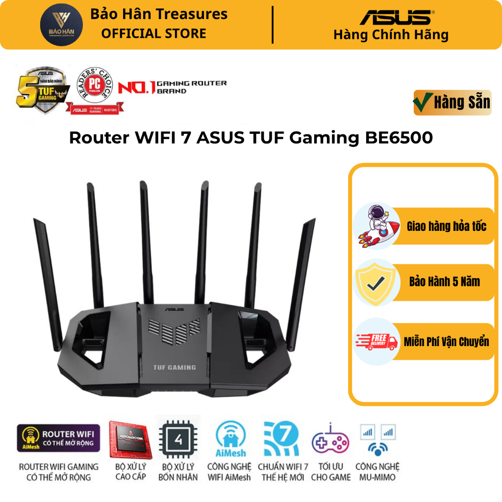 Thiết Bị Mạng/ Router Wifi 7 Asus TUF Gaming BE6500 - Hàng Chính Hãng
