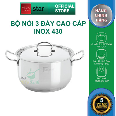 Nồi Luộc Gà Inox 430 3 Đáy FiveStar Standard 26cm 7L, Đáy Từ, Dùng Mọi Loại Bếp, Nắp Inox Cao Cấp