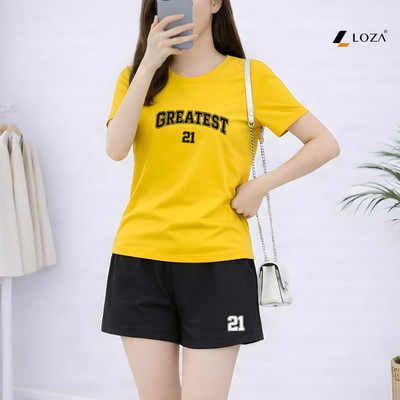 Set đồ nữ form vừa NB26 chất liệu thun cotton 95% in chữ Greatest số 21 Loza VP650