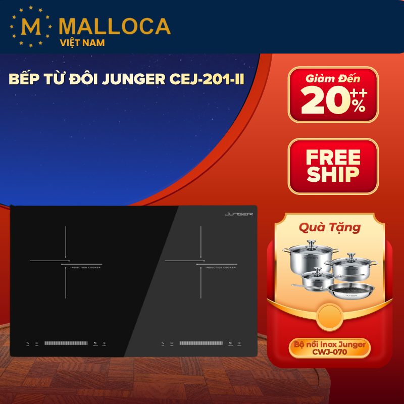 Bếp Từ Đôi Junger CEJ-201-II – Cảm Ứng Trượt – Mặt Kính Ceramic – Công Nghệ Inverter