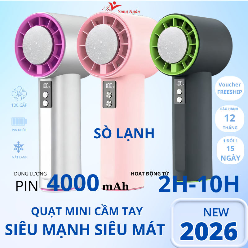 Quạt cầm tay có sò lạnh 100 tốc độ gió có thể điều chỉnh màn hình kỹ thuật số Quạt mini cầm tay | BigBuy360 - bigbuy360.vn