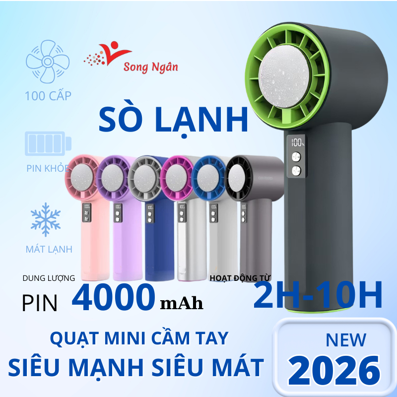 Quạt cầm tay có sò lạnh 100 tốc độ gió có thể điều chỉnh màn hình kỹ thuật số Quạt mini cầm tay
