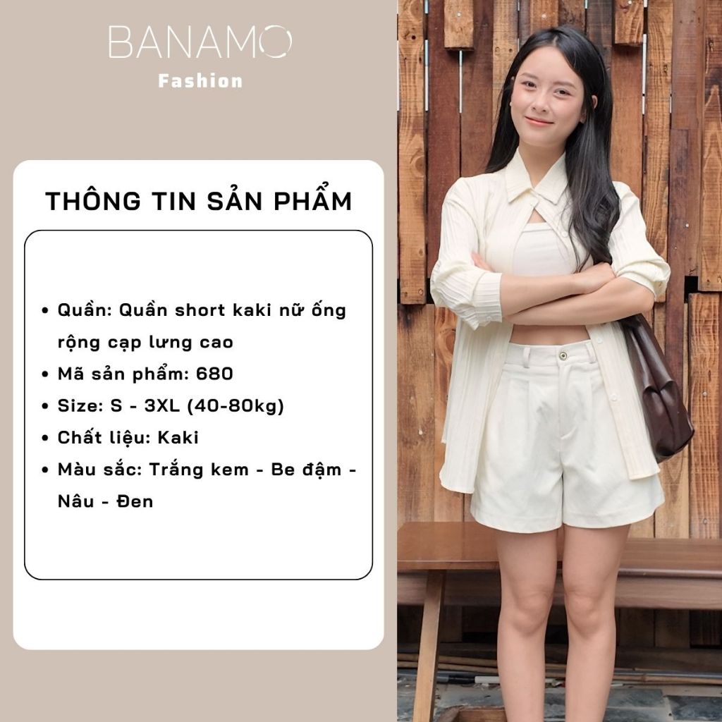 Quần short kaki nữ BIGSIZE Banamo Fashion quần cạp cao xếp ly form rộng trẻ trung năng động phong cách Hàn Quốc 680 | BigBuy360 - bigbuy360.vn