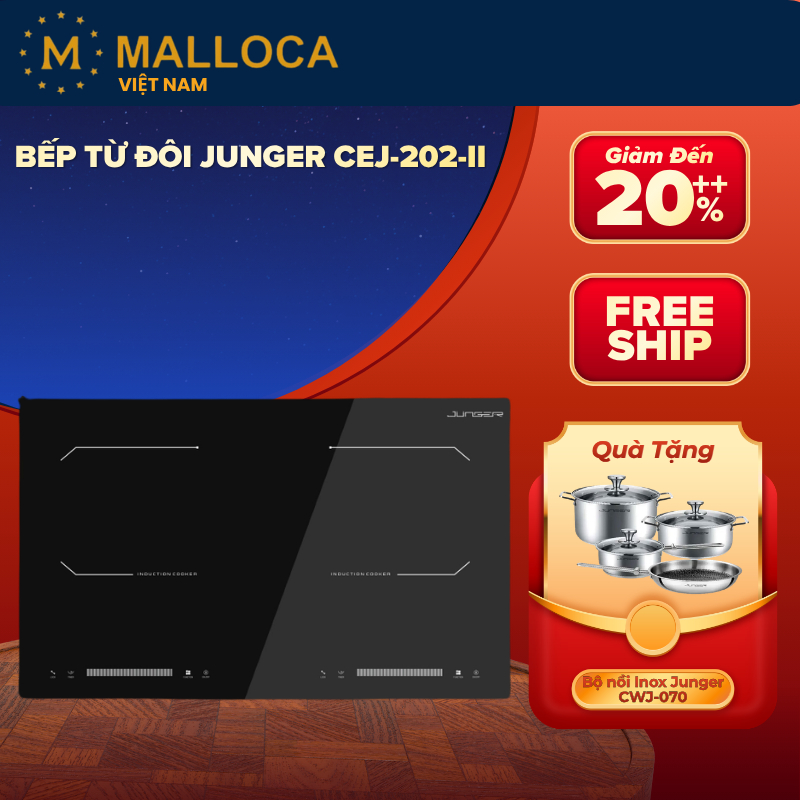 Bếp Từ Đôi Junger JG CEJ-202-II – Mặt Kính Ceramic – Cảm Ứng Trượt – Thiết Kế Hiện Đại