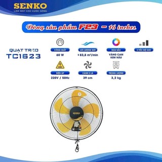 (Mẫu mới 2026)Quạt treo tường SENKO TC1623 - Công suất 60W - Chính hãng- Màu Ngẫu Nhiên