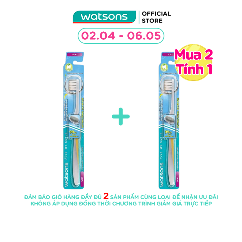 Bàn Chải Đánh Răng Watsons Antibacterial Silver Ion Toothbrush (Soft) 1s