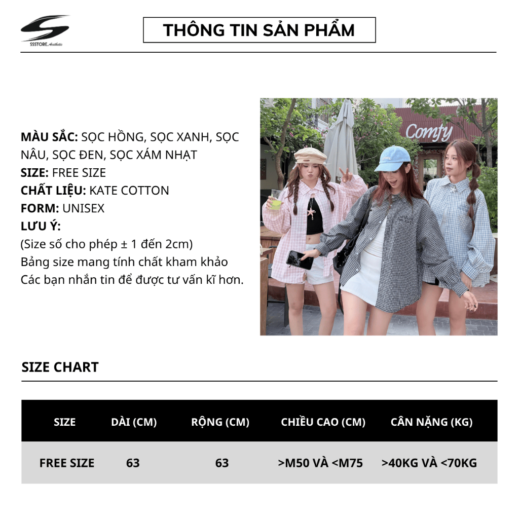 [SẢN PHẨM MỚI] Áo Sơ Mi Sọc Caro Free Size SSS.A Form Boxy Unisex Nhiều Màu Nam Nữ SSSTORE.Aesthetic | BigBuy360 - bigbuy360.vn