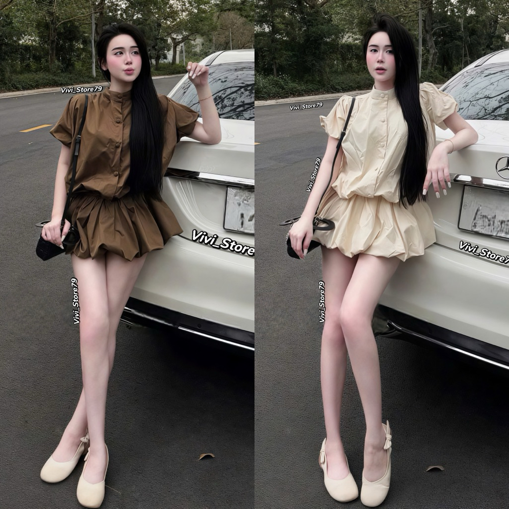 Set jump nữ cổ tàu khuy bọc chân bồng kèm quần rời siêu đẹp siêu hách dáng hàng L1 (Sẵn hàng)