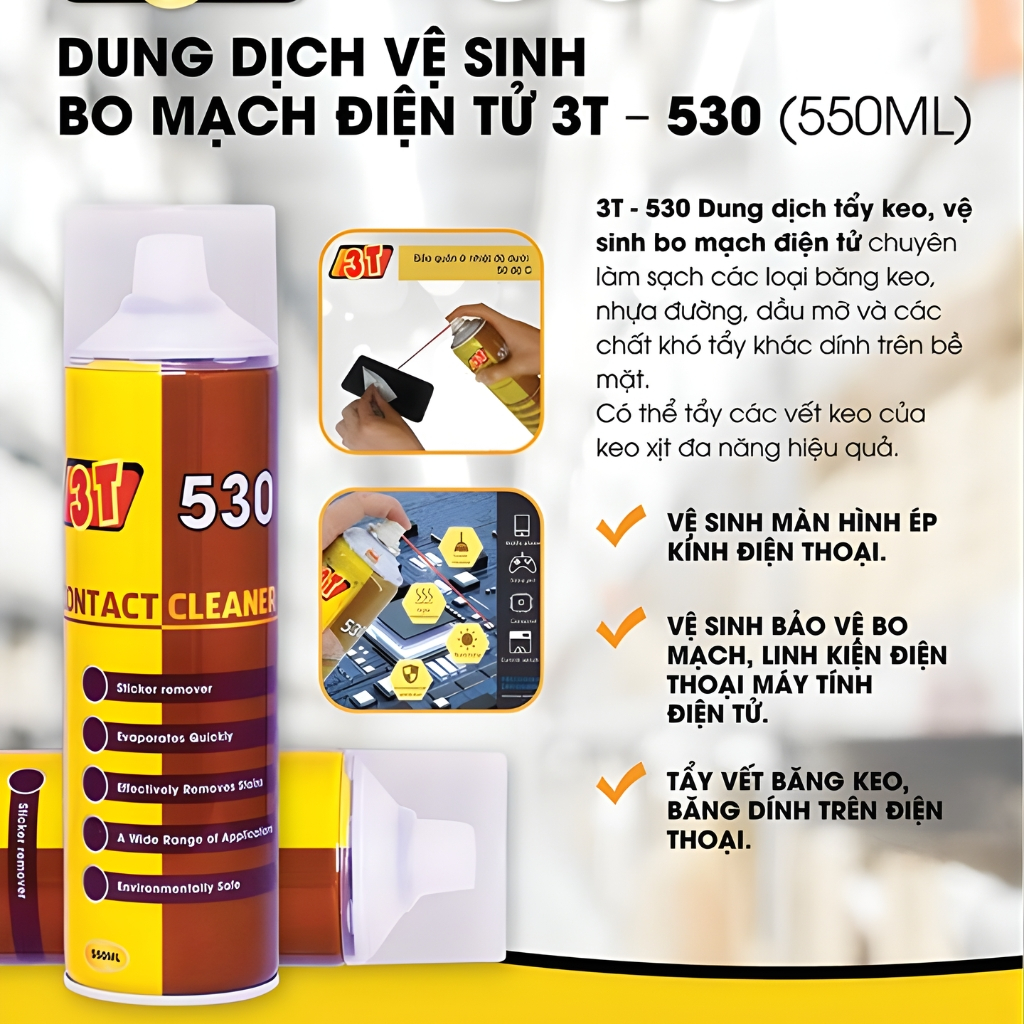 Chai xịt vệ sinh bo mạch điện tử 3T 530, hàng nhập khẩu chính hãng
