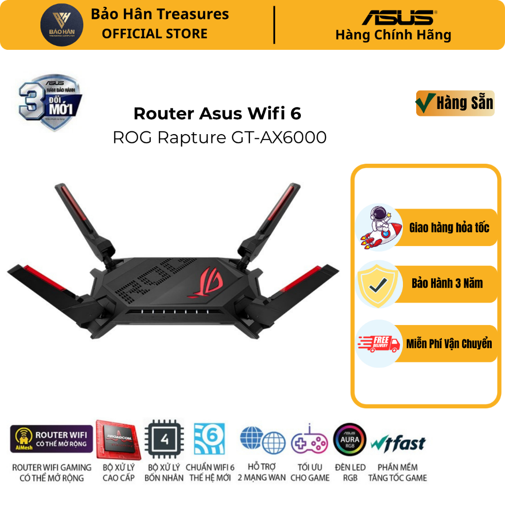Router Wifi 6 ASUS GT-AX6000 Chuẩn AX6000 Hai Băng Tần Kép (router WiFi có thể mở rộng) - Hàng Chính