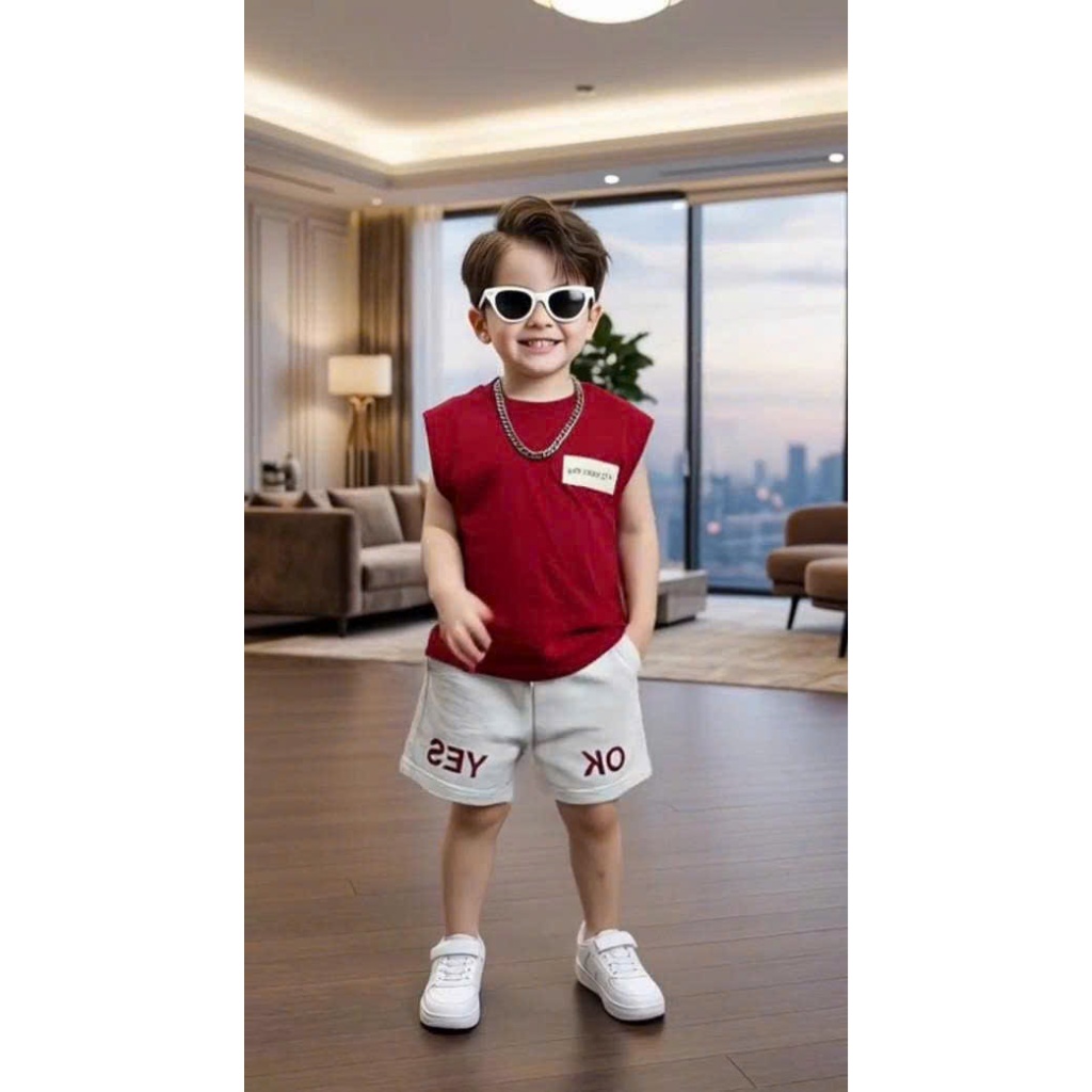 Bộ Quần Áo Ba Lỗ bé trai chất cotton cao cấp, họa tiết Yes Oh siêu xinh, -Mochi--MÃ YES OH