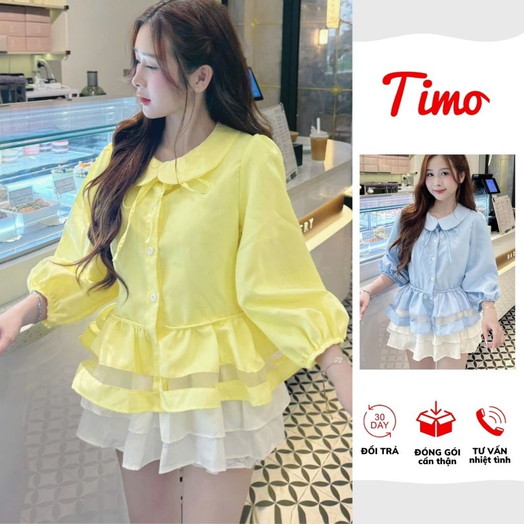 Áo kiểu nữ cổ sen tay bồng dáng peplum phối nơ xinh xắn phong cách tiểu thư (kèm quà tặng) AOT116