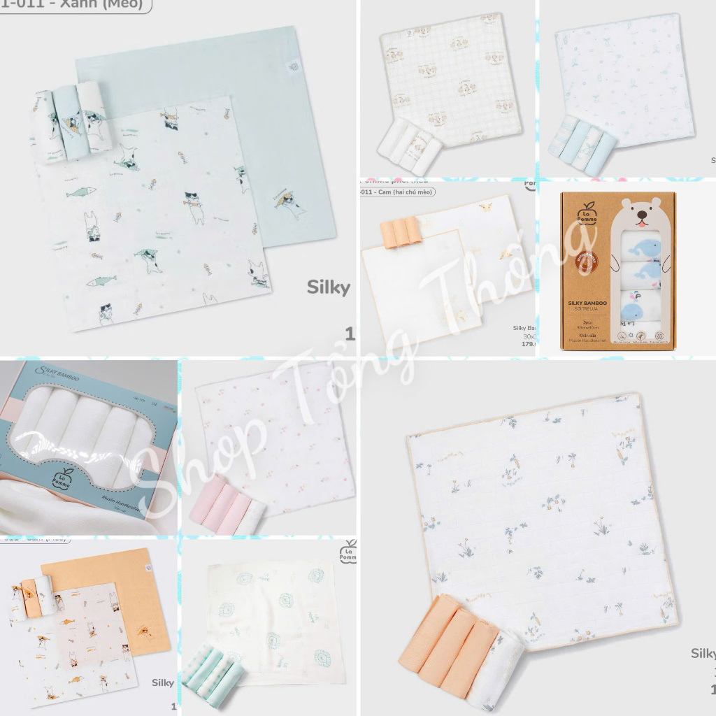 Set 5 khăn sữa sợi tre lụa la pomme 30x30 cm K001
