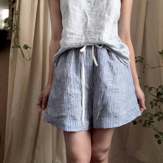 𝗖𝗔𝗟𝗠 Quần short linen tưng wash kẻ sọc may thiết kế