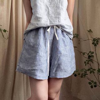 𝗖𝗔𝗟𝗠 Quần short linen tưng wash kẻ sọc may thiết kế